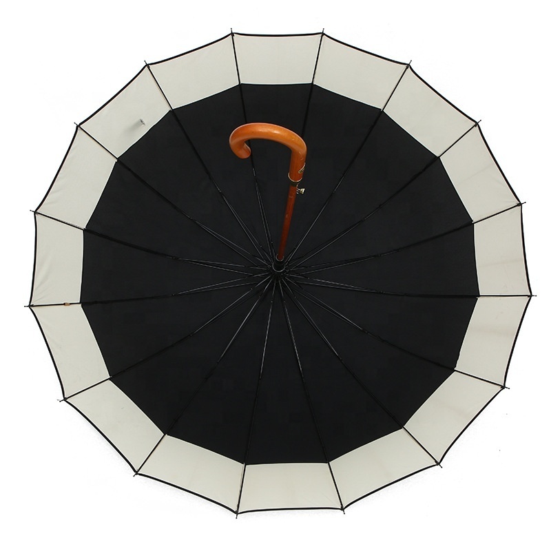 Hot Selling Multiple Color Two Color Joint 25 Inch 16K Large Straight Umbrella Wooden Handle