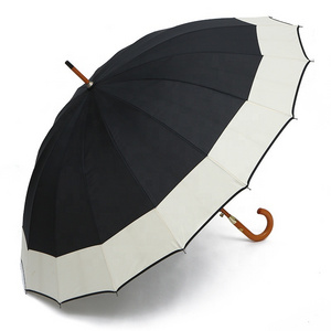 Hot Selling Multiple Color Two Color Joint 25 Inch 16K Large Straight Umbrella Wooden Handle