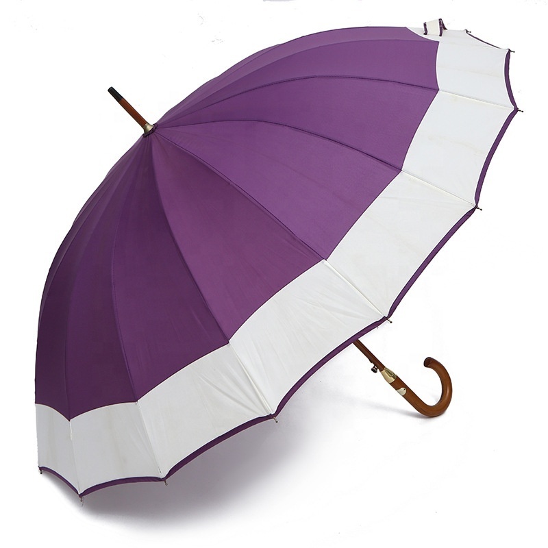 Hot Selling Multiple Color Two Color Joint 25 Inch 16K Large Straight Umbrella Wooden Handle