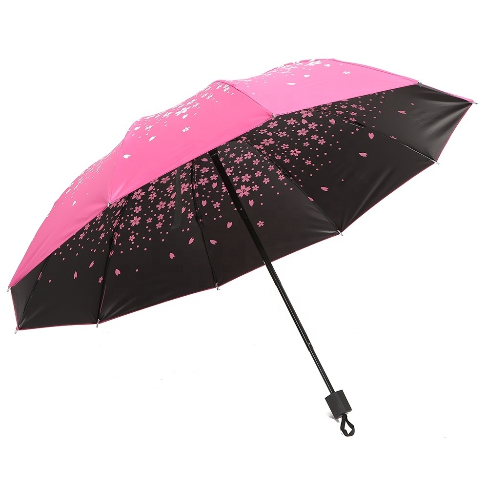 2023 New Design Black Coated Two-Side Printed Compact Folding Sun Protect UV Umbrella For Women Elegant