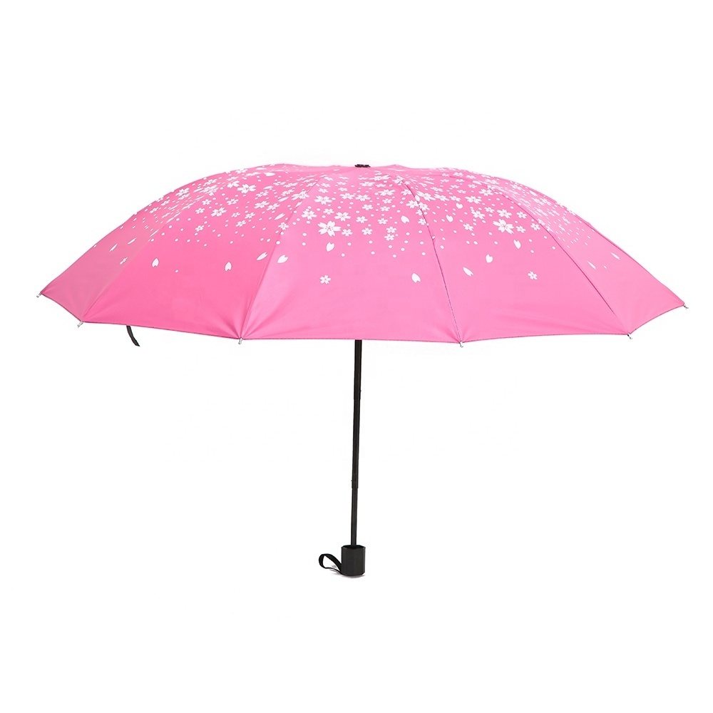 2023 New Design Black Coated Two-Side Printed Compact Folding Sun Protect UV Umbrella For Women Elegant