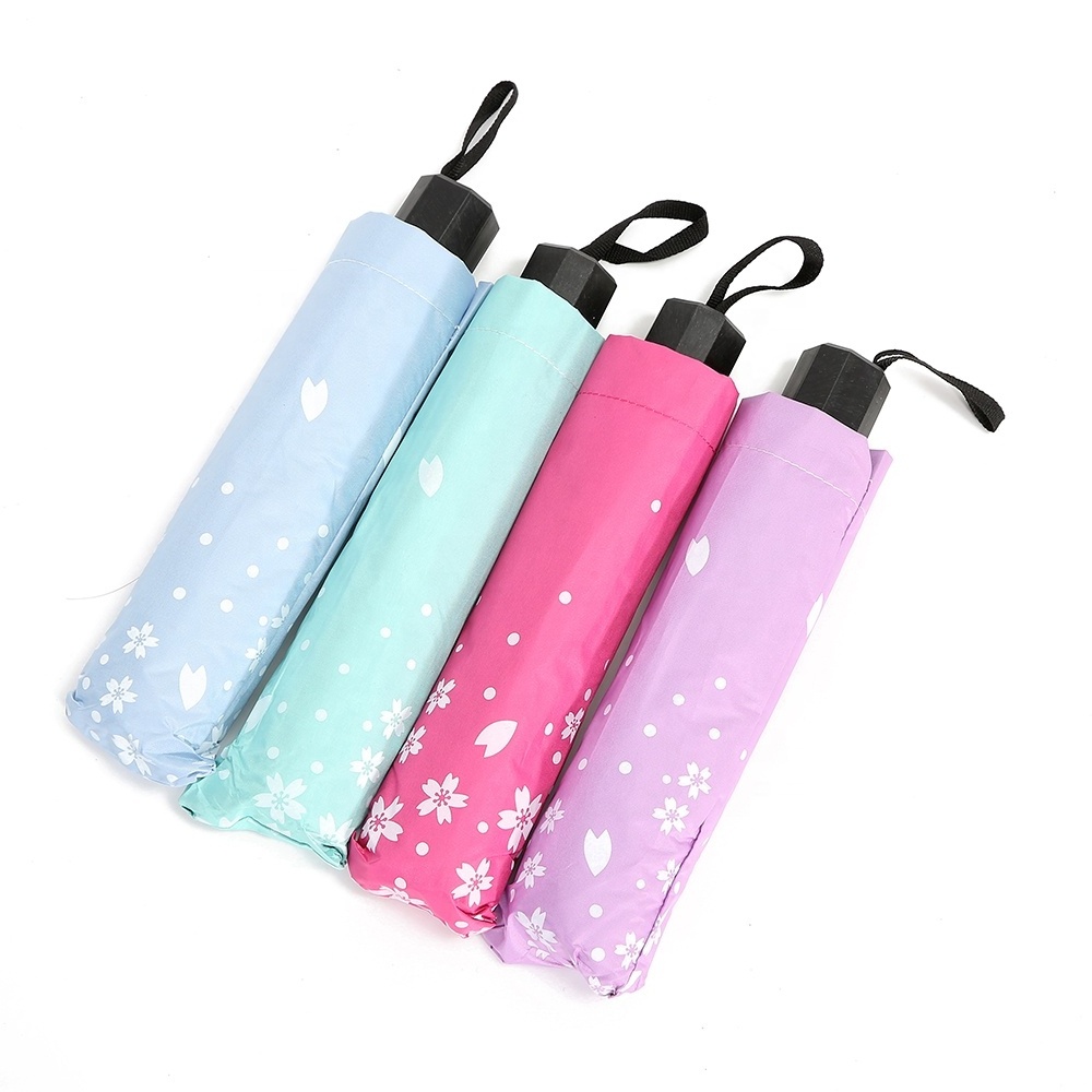 2023 New Design Black Coated Two-Side Printed Compact Folding Sun Protect UV Umbrella For Women Elegant