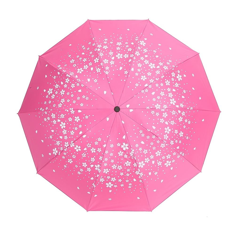 2023 New Design Black Coated Two-Side Printed Compact Folding Sun Protect UV Umbrella For Women Elegant