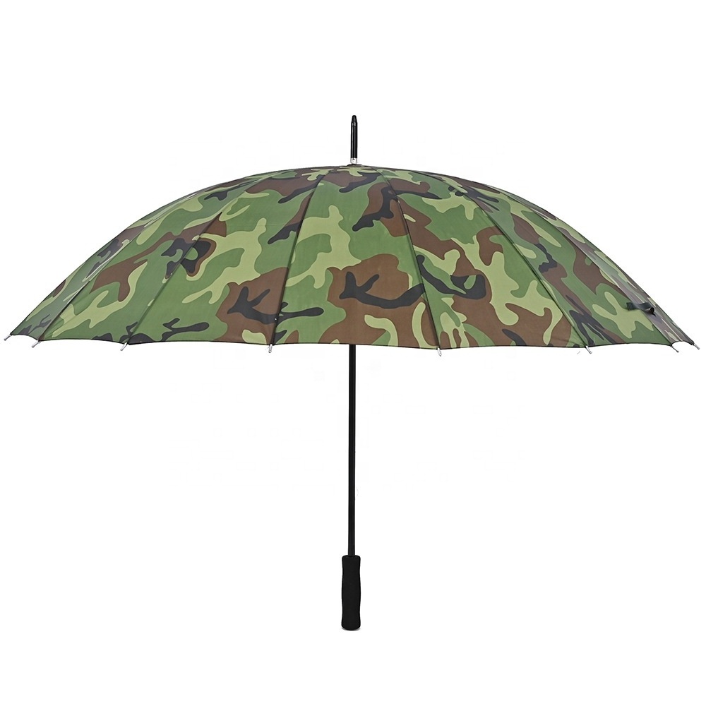 Factory Wholesale 22 Inch 27 Inch 16K Sponge Straight Handle Big Golf Army Color Umbrella For Rain