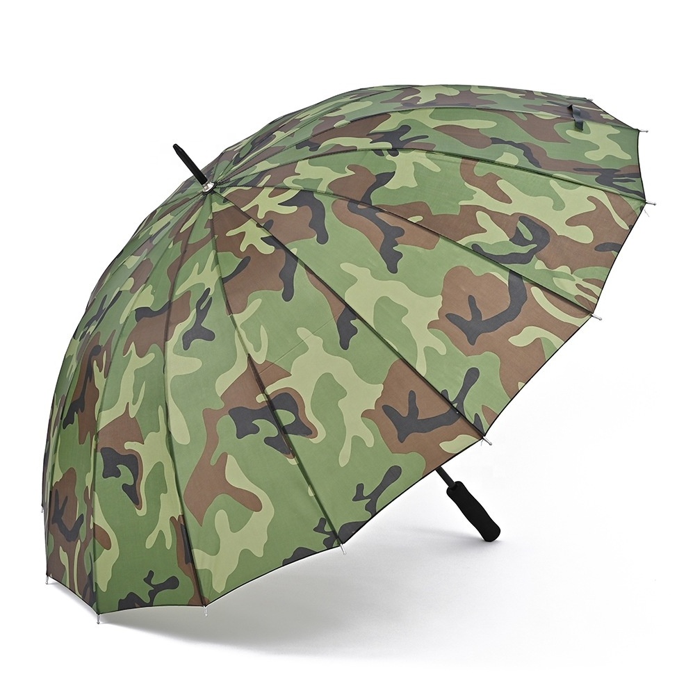 Factory Wholesale 22 Inch 27 Inch 16K Sponge Straight Handle Big Golf Army Color Umbrella For Rain