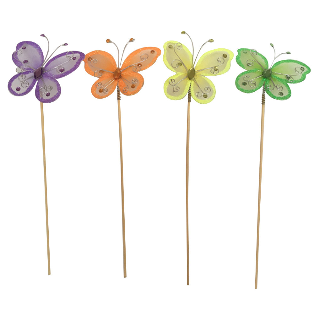 Easter silk butterfly stick for garden decoration , butterfly yard pick