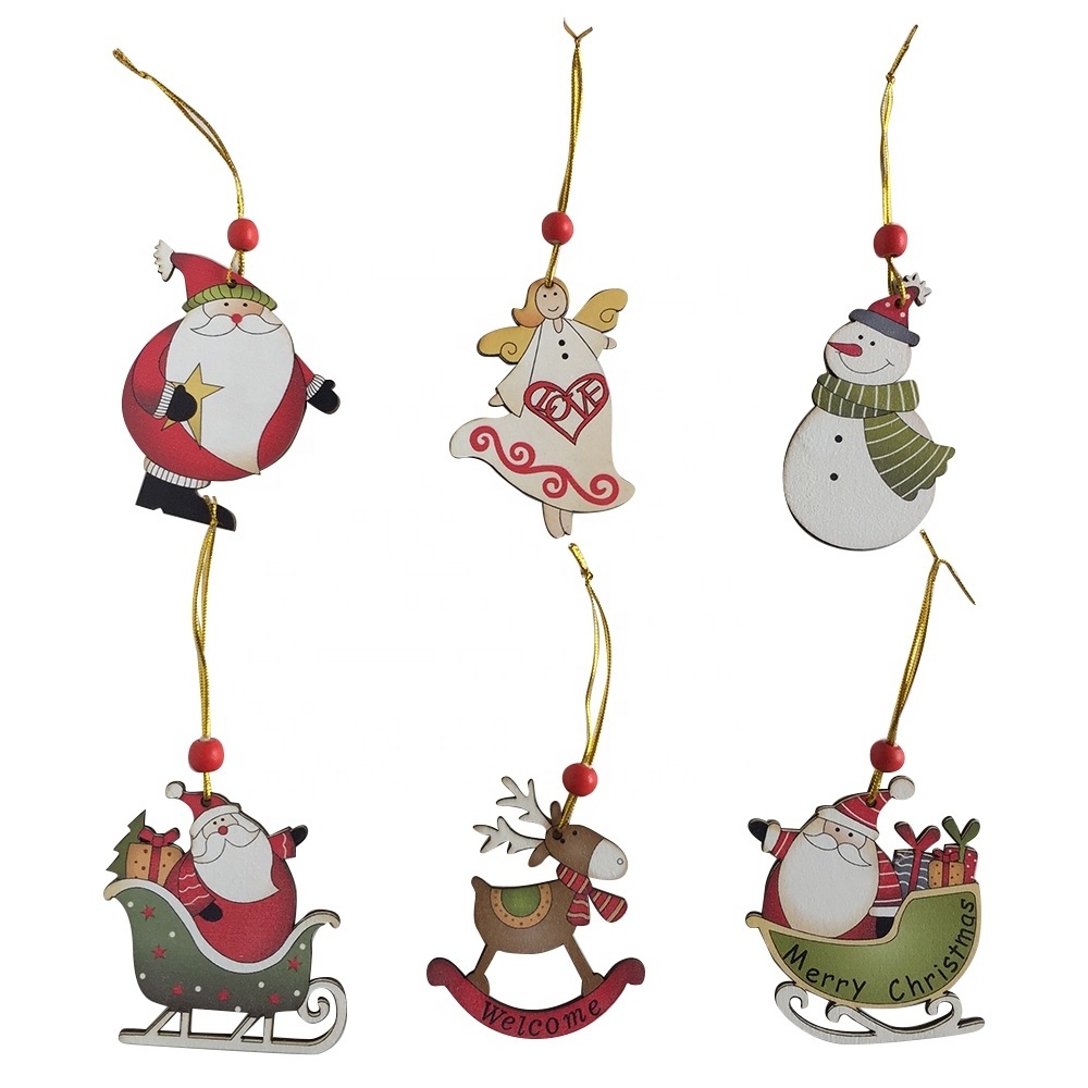 Christmas wooden car shape mini hanging ornament decoration