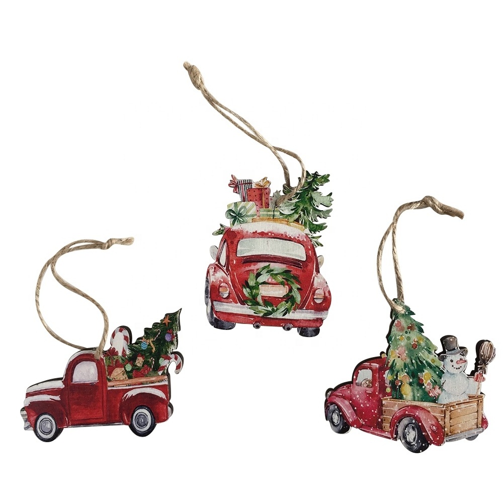 Christmas wooden car shape mini hanging ornament decoration