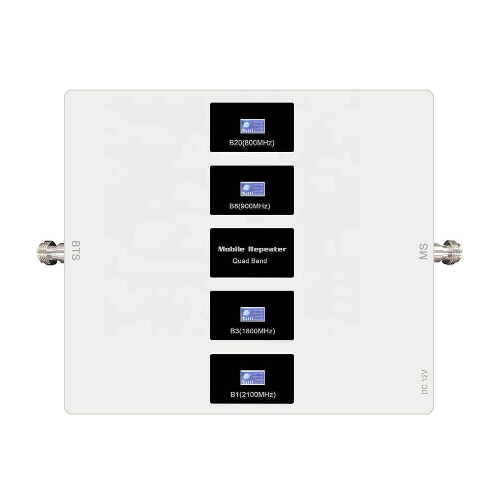 Band20 band8 band3 band1 800 900 1800 2100 mhz quad band gsm 2g 3g 4g lte network mobile cellular signal booster amplifier