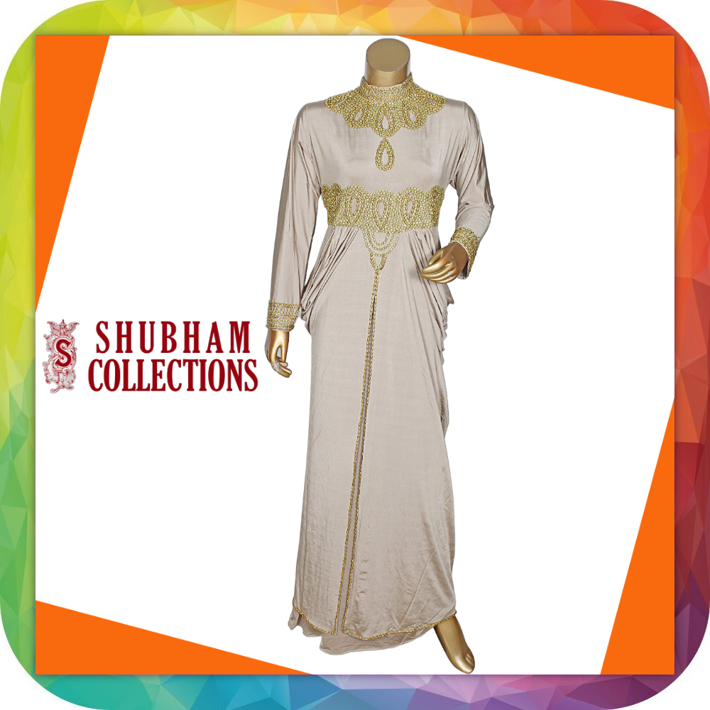 Shubham Collection Best Spandex Women Muslim Dresses Long Sleeves Kaftan Abaya Plus Size Hand Golden Beaded Caftan Evening Dress