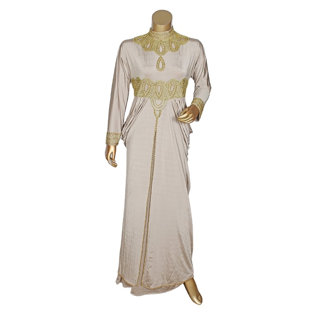 Shubham Collection Best Spandex Women Muslim Dresses Long Sleeves Kaftan Abaya Plus Size Hand Golden Beaded Caftan Evening Dress