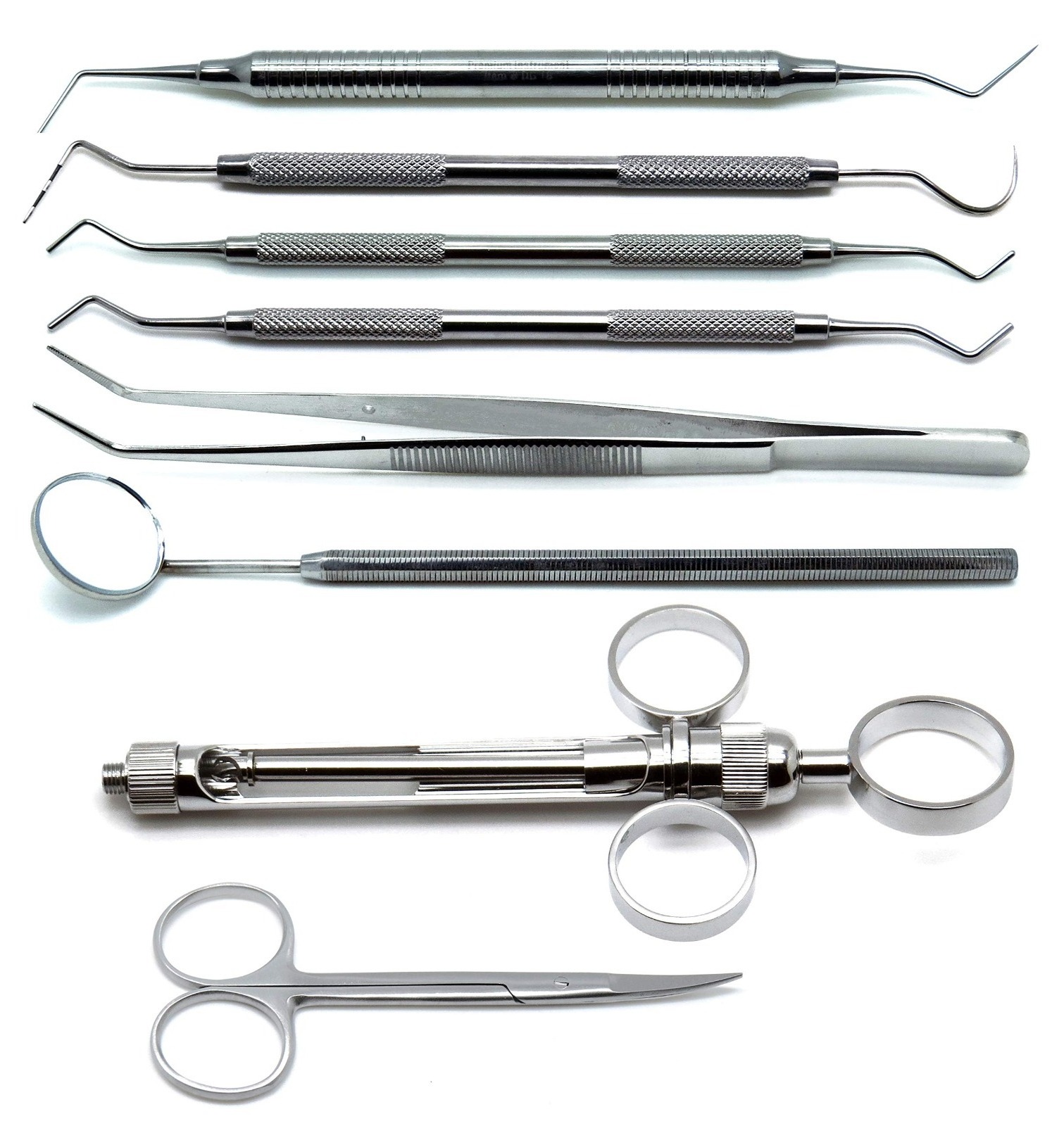 Top Quality stainless steel crown prep set of 8 Dental premium instruments scissor scalers  new tray setup made by shu & company