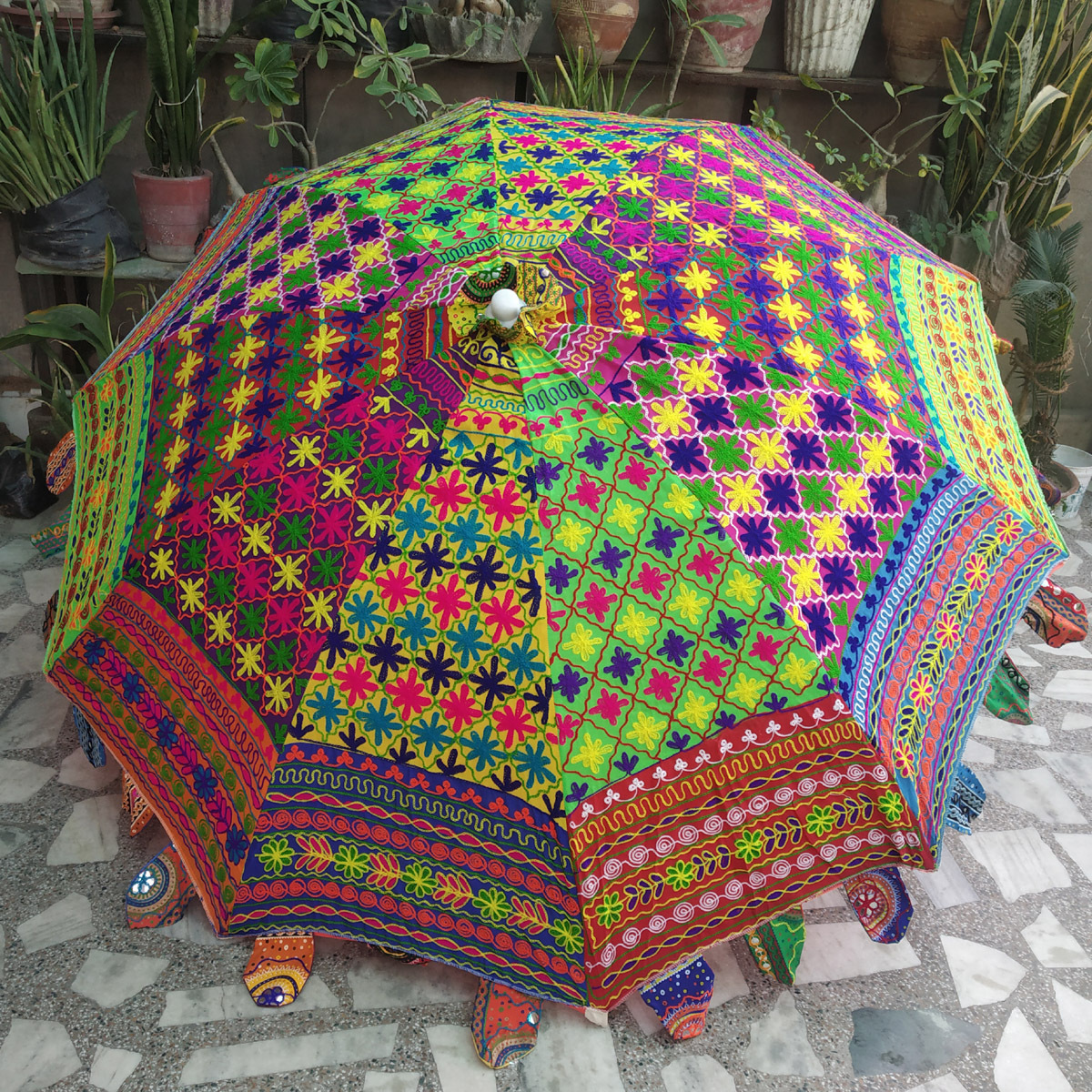 Colourful Traditional Hand Embroidered Indian Garden Umbrella