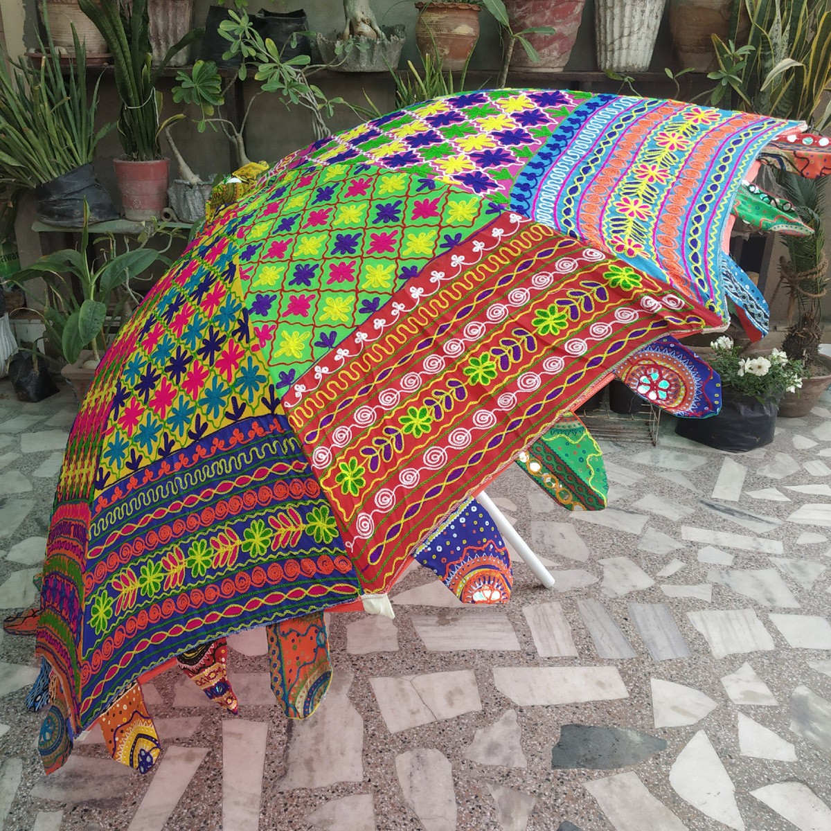 Colourful Traditional Hand Embroidered Indian Garden Umbrella