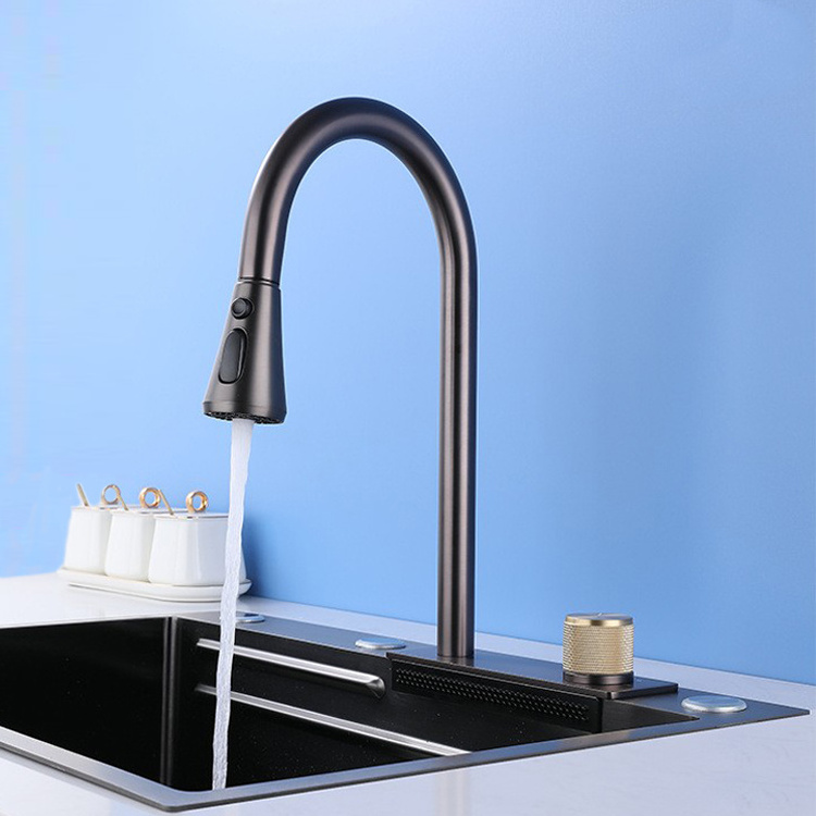 Pull Out Tap Stainless Steel Sink Waterfall Faucet  Rotate Cold Hot Kitchen Faucet