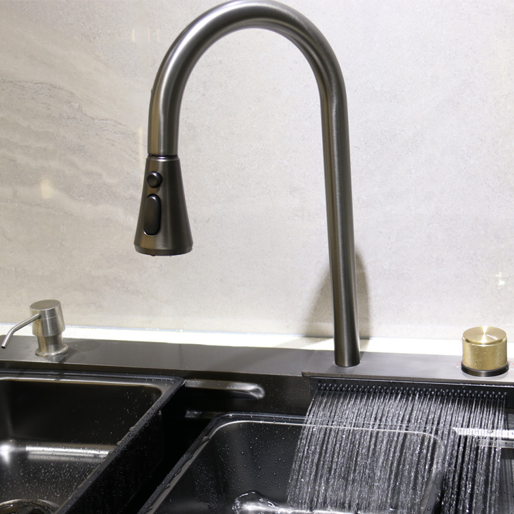 Pull Out Tap Stainless Steel Sink Waterfall Faucet  Rotate Cold Hot Kitchen Faucet