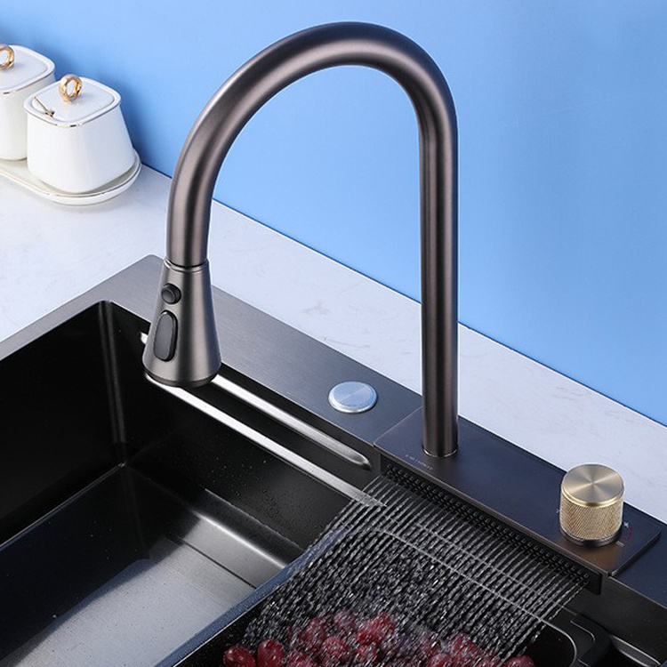 Pull Out Tap Stainless Steel Sink Waterfall Faucet  Rotate Cold Hot Kitchen Faucet