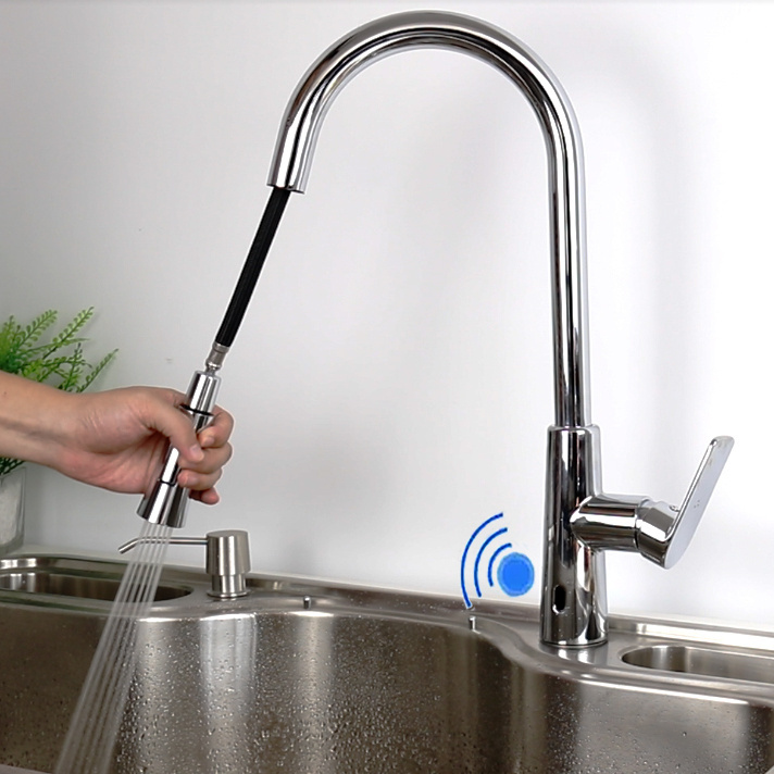 High Quality  360 Degree Rotatable Pull Down Kitchen Faucet Smart Kitchen Tap Sensor Faucet