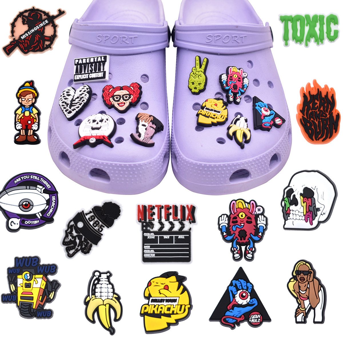 New Arrival Cool Cartoon Pvc Rubber Shoe Charms Detachable Clog Charms shoe Buckle For Boys and girls shoe accessories