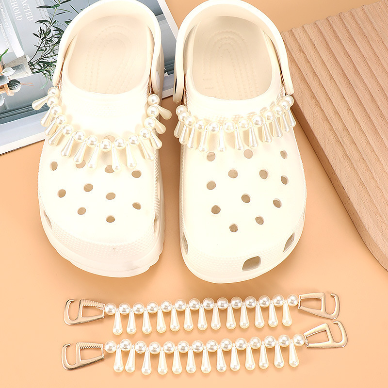 Wholesale Fashion clog Charms Pearl Conch Crystal Resin Flower  Chains Garden Shoes Charm For Women Clog Sandal Accessories