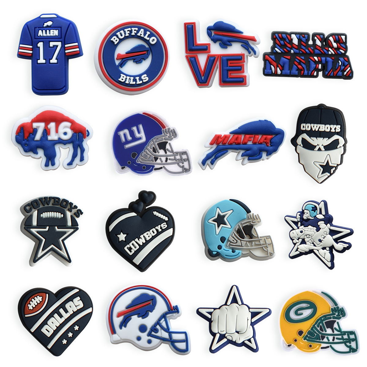 New Arrival NFL Football Team Clog Charms Pvc Clog Charms Shoe Buckle Buffalo Bills Shoe Charms Clog Shoe Decorations Wholesale