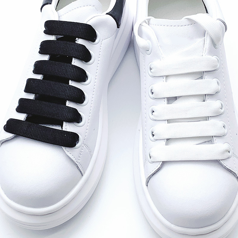 Wholesale INS Mcqueenes Same Style 1.2cm Wide Black White Flat Shoe Laces White Canvas Shoe Laces  Running Sneaker  Shoelace