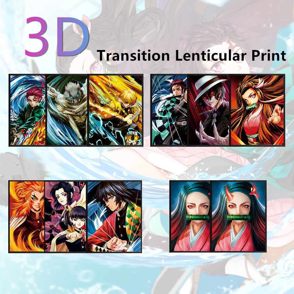 3D Holographic Anime Poster Demon Slayer Anime 3D Lenticular Posters Wall Art Motion Movie Flip Posters(Without Frame)