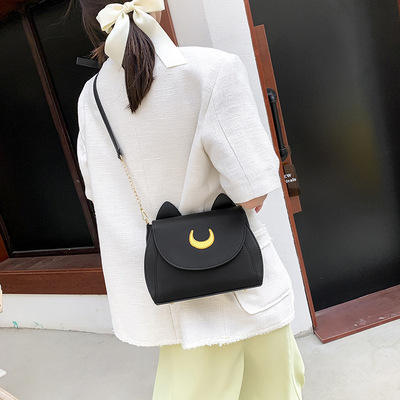 New Summer Sailor Moon Ladies Handbag Black Luna Cat Shape Chain Shoulder Bag PU Leather Women Messenger Crossbody Small Bag