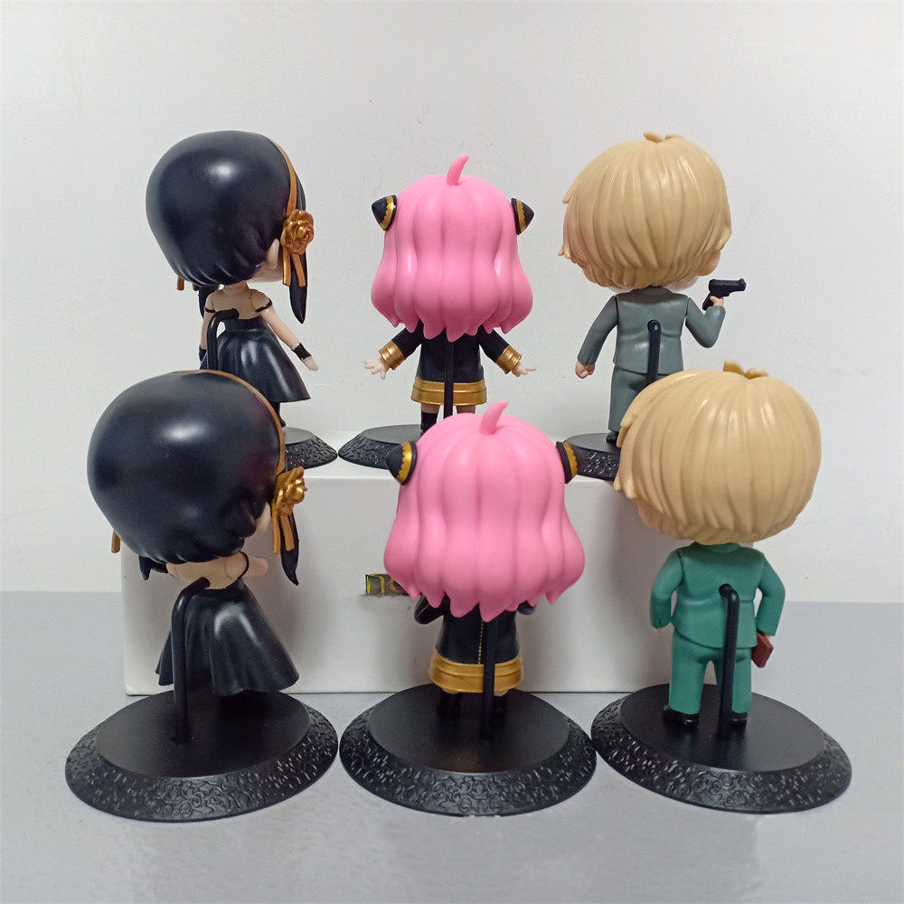 6pcs/set Spy X Family PVC Anya Twilight Yor Forger Chibi Anua Anime Figure with Base Figurine Model Toy for Kids