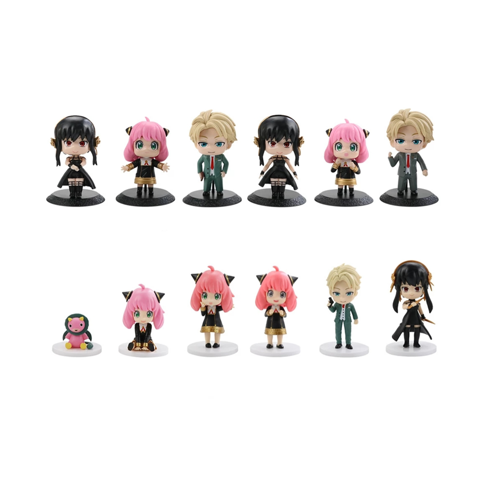 6pcs/set Spy X Family PVC Anya Twilight Yor Forger Chibi Anua Anime Figure with Base Figurine Model Toy for Kids