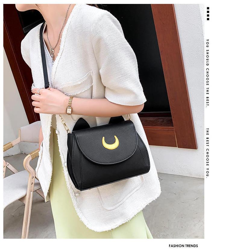 New Summer Sailor Moon Ladies Handbag Black Luna Cat Shape Chain Shoulder Bag PU Leather Women Messenger Crossbody Small Bag