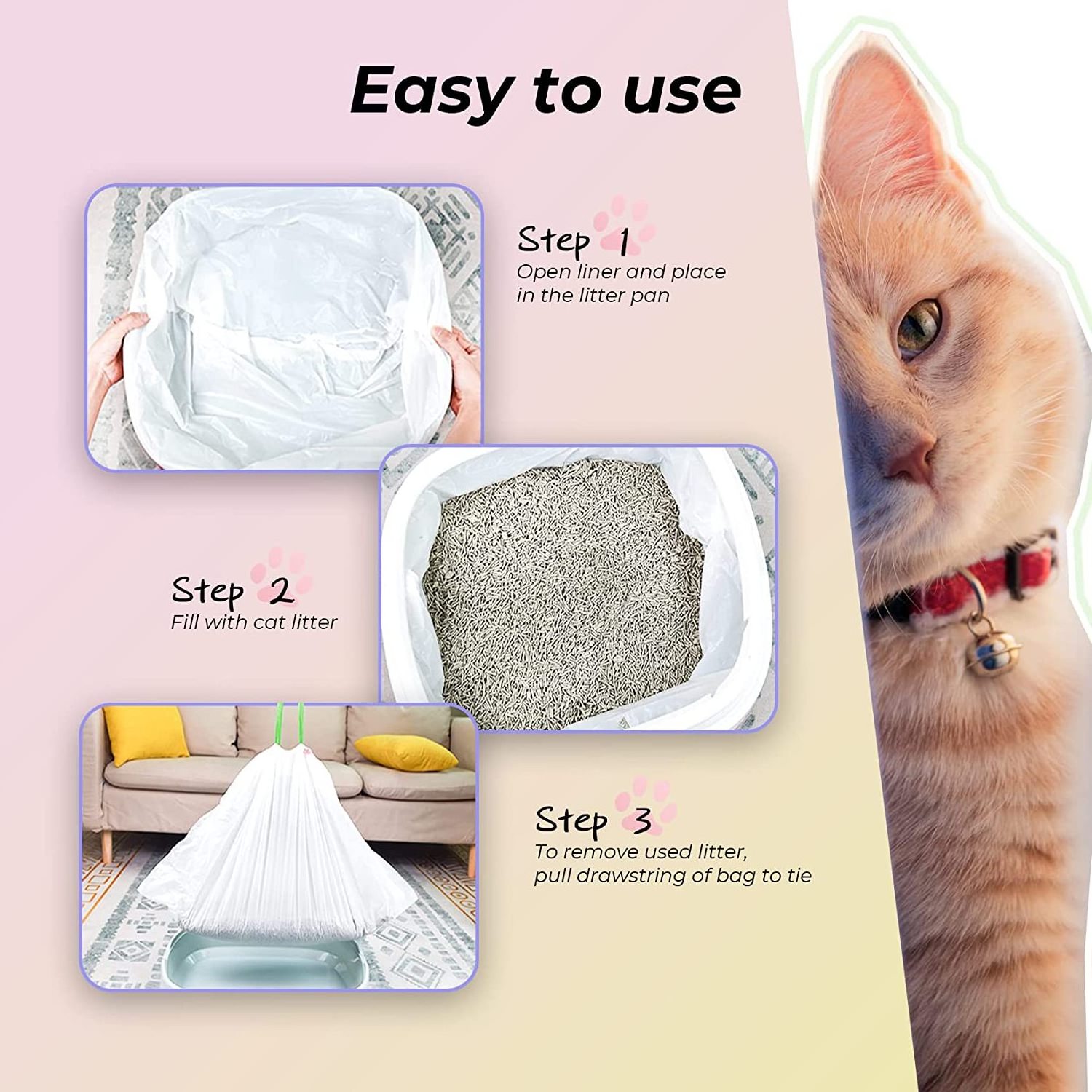 Biodegradable Cat Litter Tray Liners Durable drawstring Lavender scent Cat Waste Litter Bags Pet Cat Litter Tray Liner