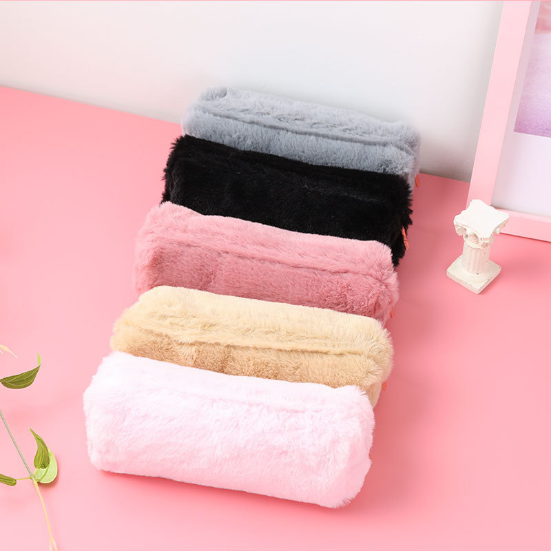 Wholesale creative gift colorful cute pencil bag school supplier plush pencil case for students gifts