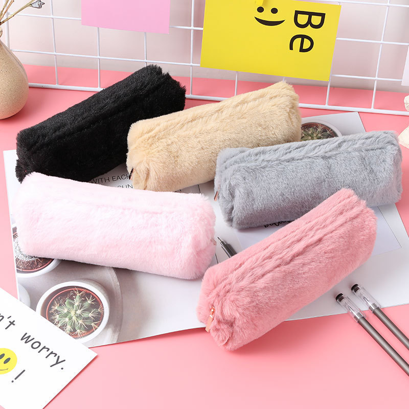 Wholesale creative gift colorful cute pencil bag school supplier plush pencil case for students gifts