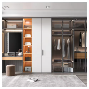 Custom Particle Board Clothes Storage Boxes Wardrobe Attractive Design Large Closets System with Display Doors  and Accessories