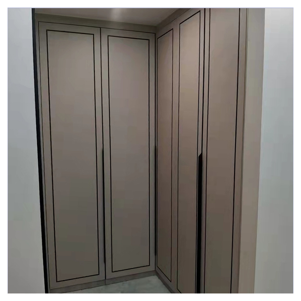 Foshan Factory Supply Simple Beige Color Walk In Wardrobe Custom Wooden Closet Combination with Mirrored Door and Drawers