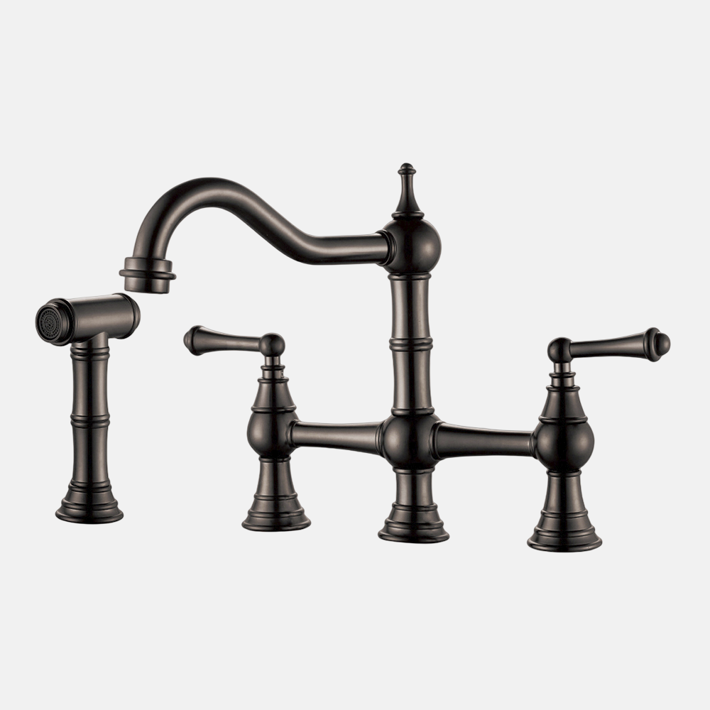 Brass Kitchen Faucet Bridge with Side Sprayer Antique Gold Finished Faucet for Kitchen Sinks