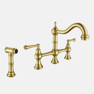 Brass Kitchen Faucet Bridge with Side Sprayer Antique Gold Finished Faucet for Kitchen Sinks