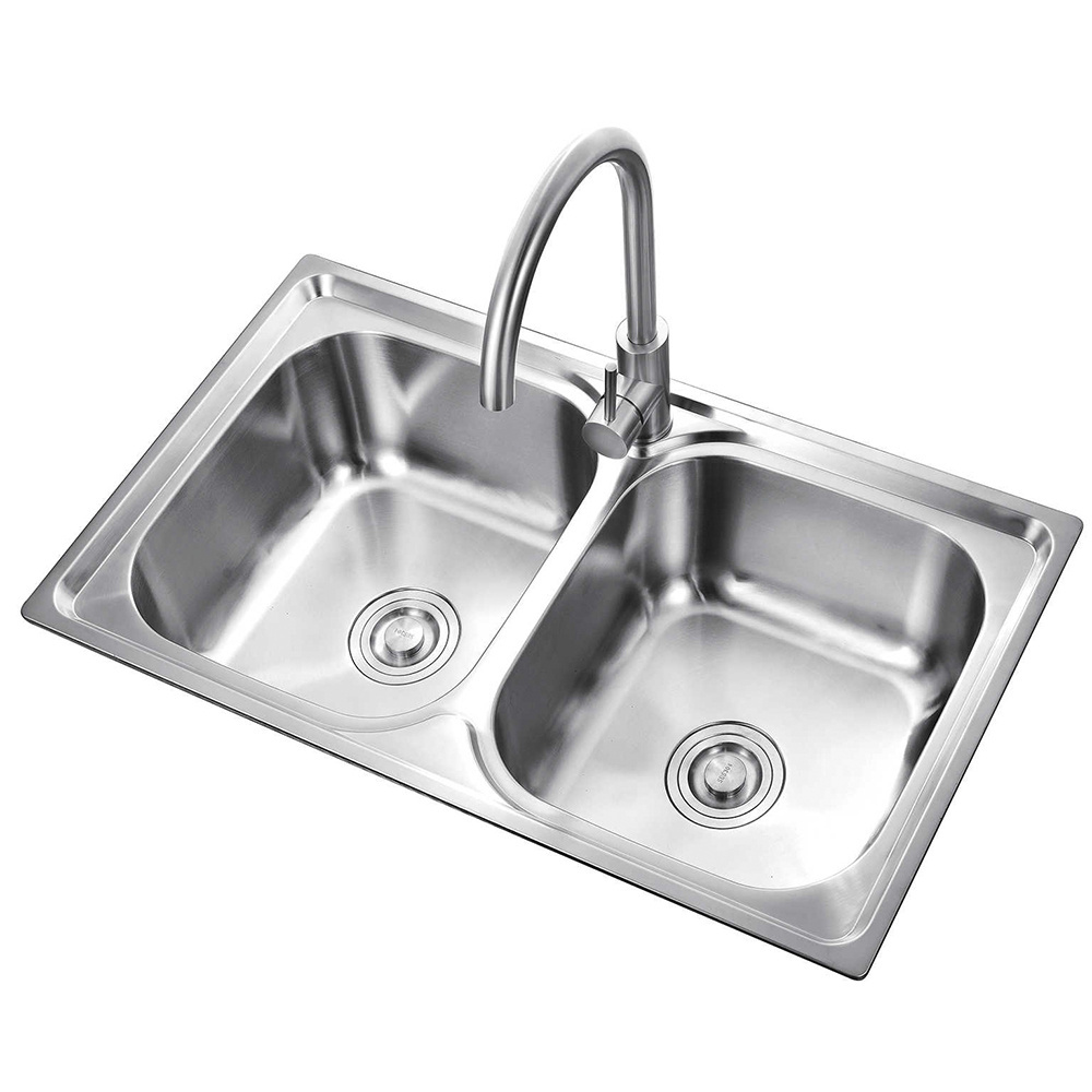 Double Bowls Wash Sink Kitchen Wash Basin Factory Direct Stainless Steel Double Bowl Handmade Nano Kitchen Sink