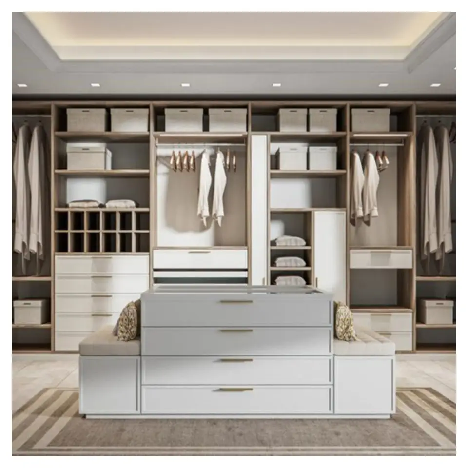 Bedroom European Style Glass Door Movable Cabinet Grey Armoire Contemporary Luxury Custom Furniture High Quality Wardrobe