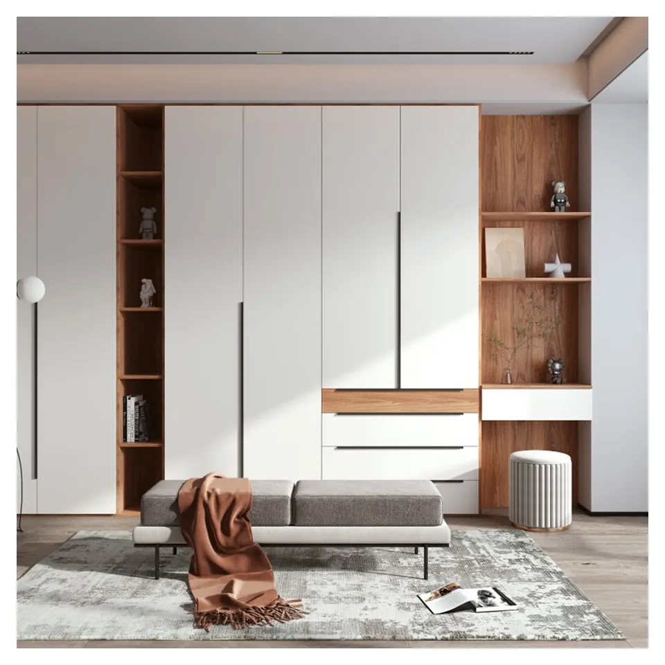 Bedroom European Style Glass Door Movable Cabinet Grey Armoire Contemporary Luxury Custom Furniture High Quality Wardrobe