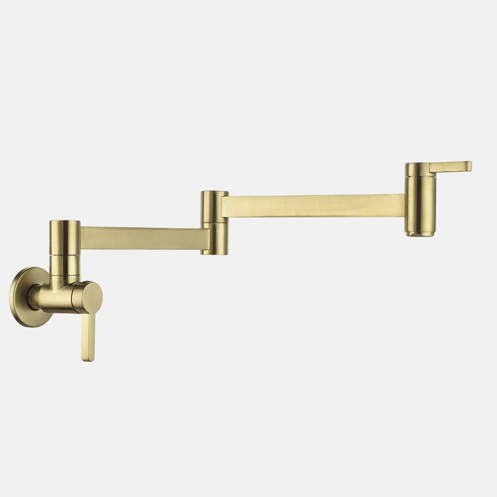 Modern Wall Mounted Brushed Brass Flexible Kitchen Pull Out Faucet Pot Filler Spring Spout  Hot And Cold Water Sprayer