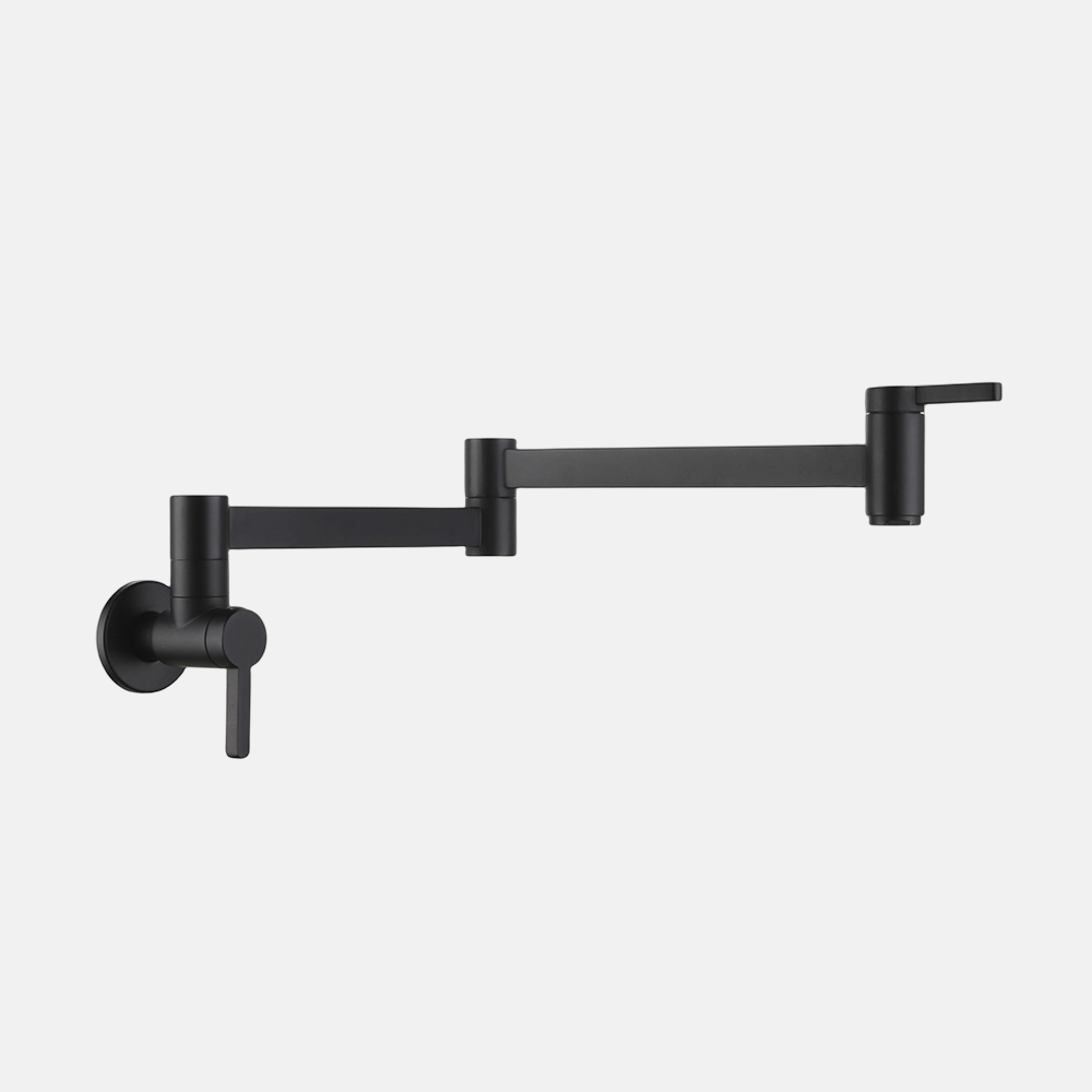 Modern Wall Mounted Brushed Brass Flexible Kitchen Pull Out Faucet Pot Filler Spring Spout  Hot And Cold Water Sprayer