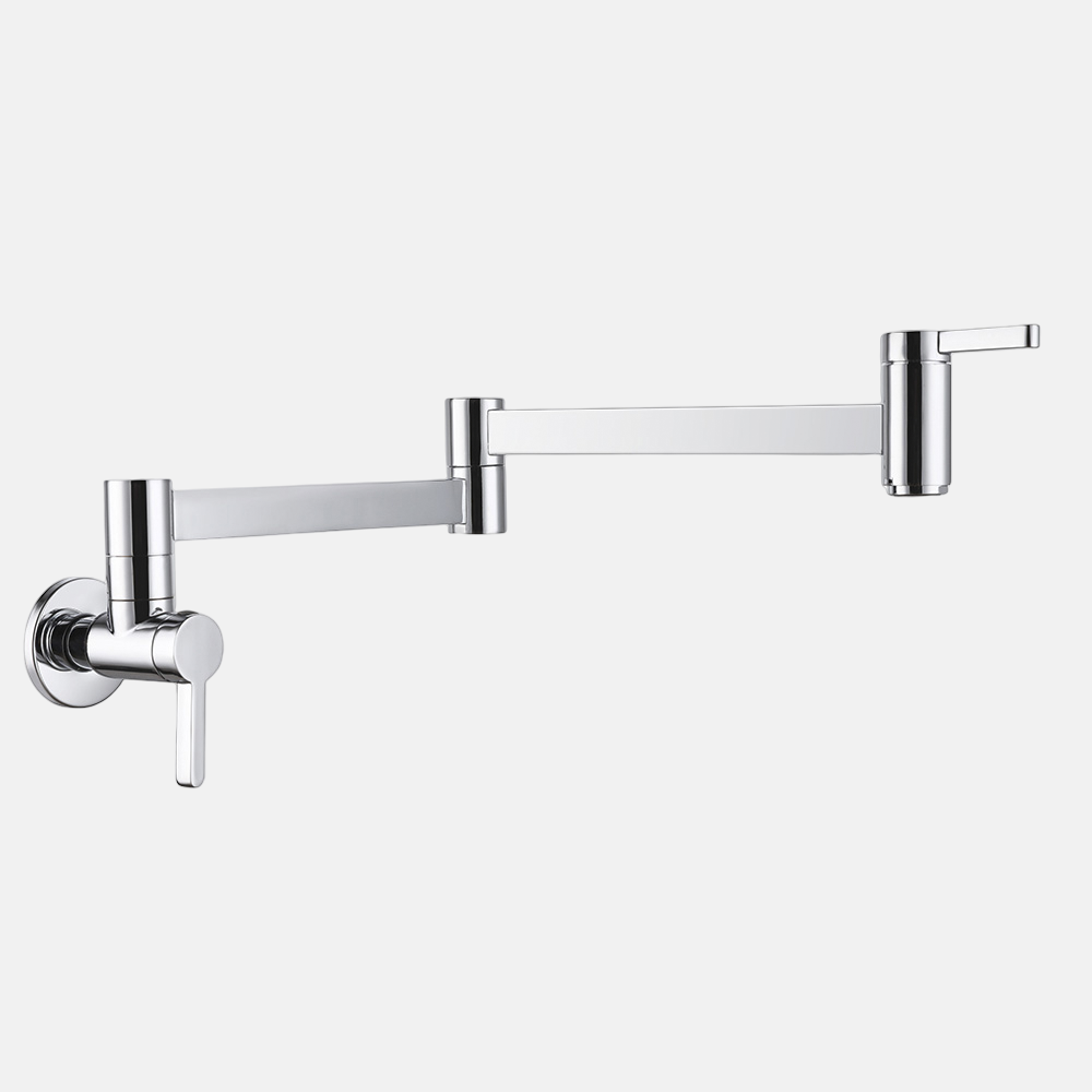 Modern Wall Mounted Brushed Brass Flexible Kitchen Pull Out Faucet Pot Filler Spring Spout  Hot And Cold Water Sprayer