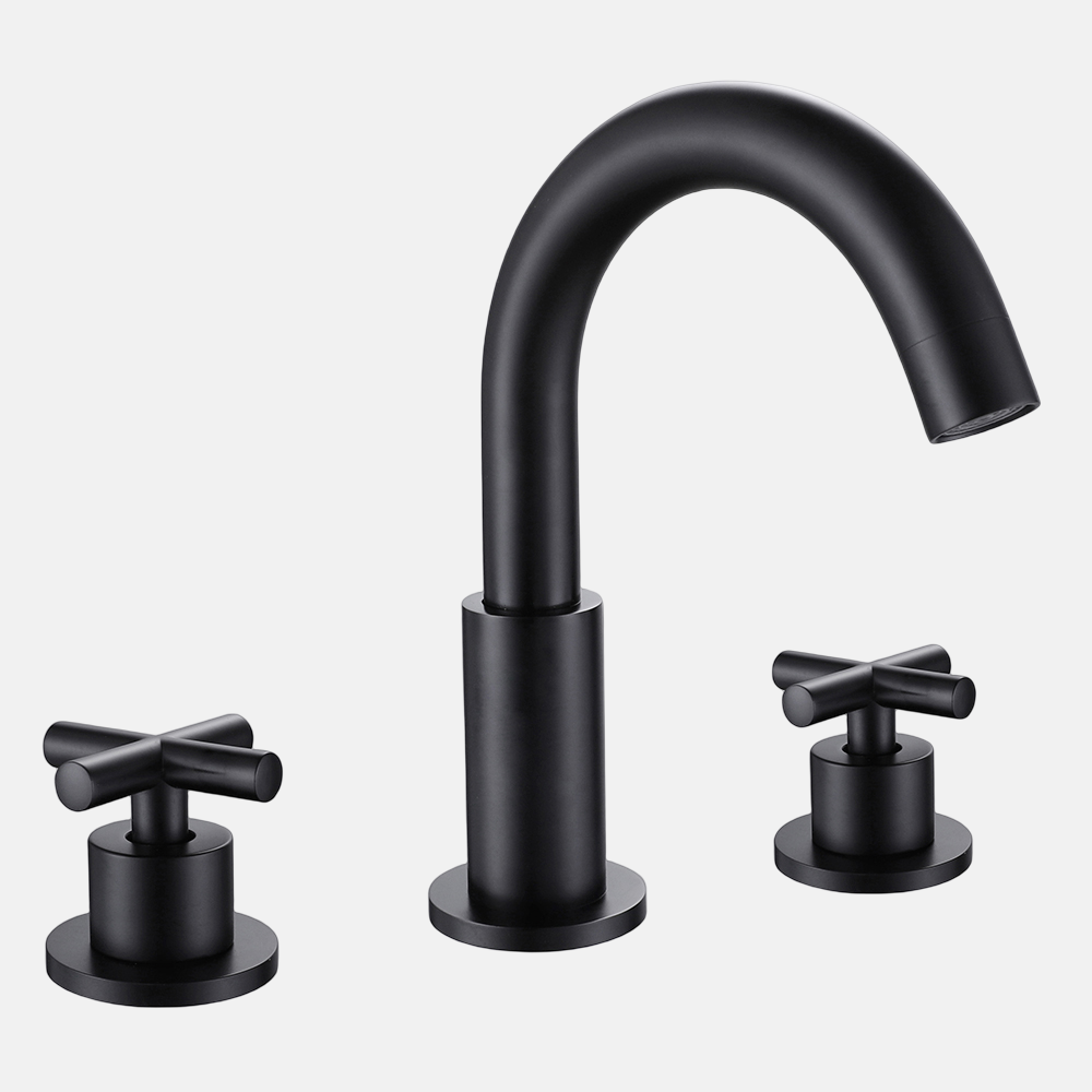 ModernLuxury Hotel Bathroom  British Style Cross Handwheel Three Hole Wall Mount Black Basin Faucets