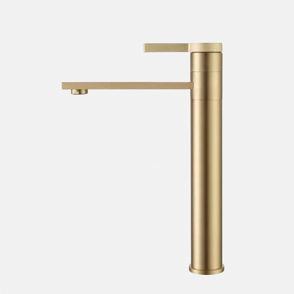 Contemporary Design Hot Selling Basin Faucet Bathroom Brushed Gold Hot Cold Water Basin Faucet Brass Deck Mounted Basin Faucet