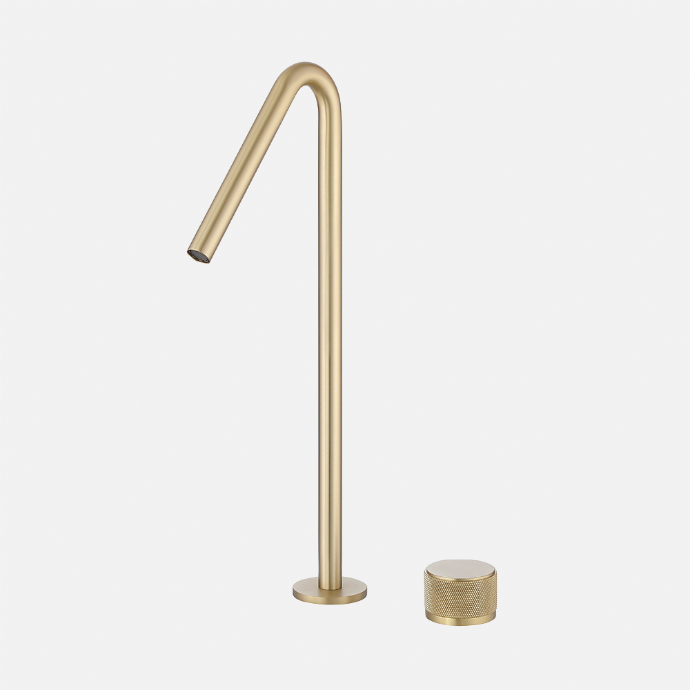 Hot Sale Brushed Gold Finish Bathroom Taps 2 Hole Single Round Handle Faucet Brass Kitchen Sink Mixers