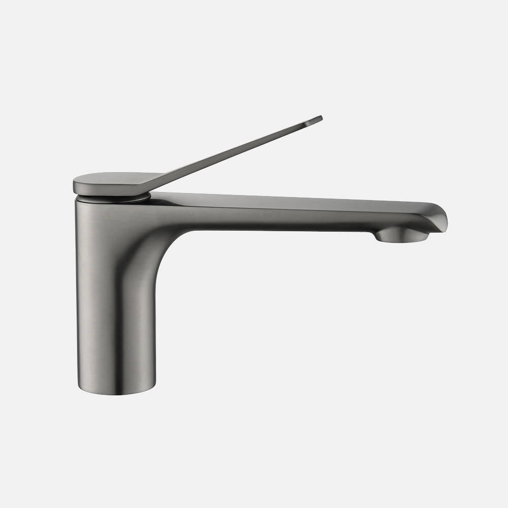 Single Hole Desk Mounted Brass Tap Gun Metal Finish Zinc Alloy Bent Lever Basin Mixer Durable Dark Grey Faucets