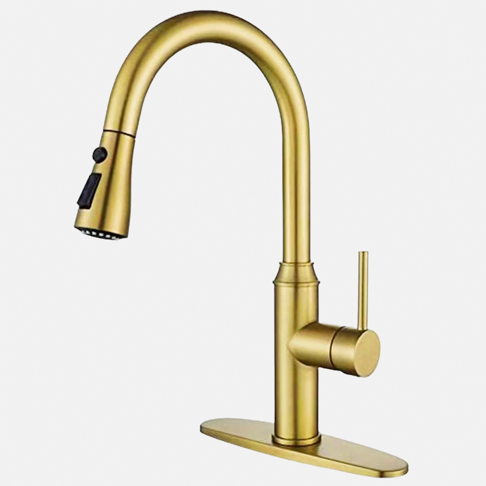 Modern Design Shining Chrome Polished Kitchen Tap Deck Mounted Brass Mixer Kitchen Zinc Alloy Handle Pullout Faucet