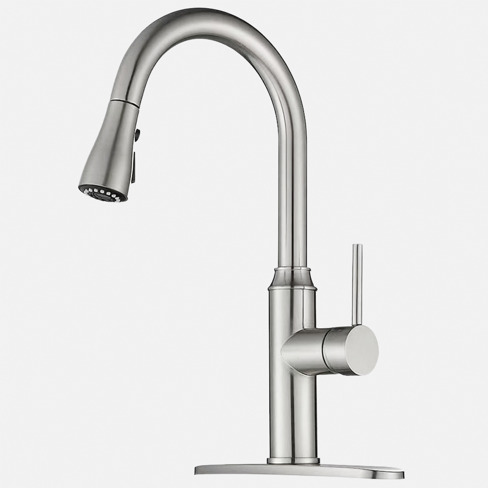 Modern Design Shining Chrome Polished Kitchen Tap Deck Mounted Brass Mixer Kitchen Zinc Alloy Handle Pullout Faucet